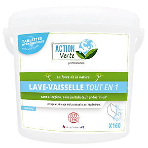 Tablettes lave vaisselle cycle long écologique Action Verte Tout en 1, seau de 160 tablettes Tablettes lave vaisselle cycle long écologique Action Verte Tout en 1, seau de 160 tablettes