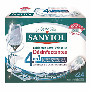 Tablettes lave-vaisselle désinfectantes Sanytol 4 en 1, boîte de 24 Tablettes lave-vaisselle désinfectantes Sanytol 4 en 1, boîte de 24