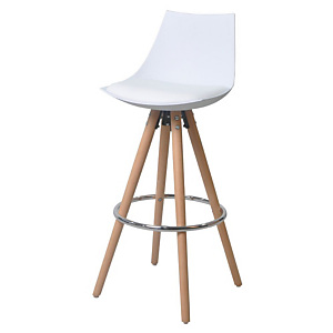 Tabouret haut de bar Nordland - Blanc, pieds bois Tabouret haut de bar Nordland - Blanc, pieds bois
