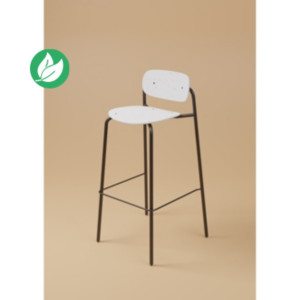 Tabouret haut USO - Assise et dossier incurvés - Pour intérieur et extérieur - Empilable - Blanc - Pieds Noir Tabouret haut USO - Assise et dossier incurvés - Pour intérieur et extérieur - Empilable - Blanc - Pieds Noir