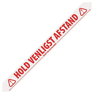Tape med afstandstryk "HOLD VENLIGST AFSTAND" Tape med afstandstryk "HOLD VENLIGST AFSTAND"