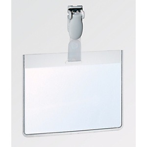 Tarjeta de identificación de seguridad con pinza giratoria, PVC, horizontal, 90 x 60 mm, transparente Tarjeta de identificación de seguridad con pinza giratoria, PVC, horizontal, 90 x 60 mm, transparente