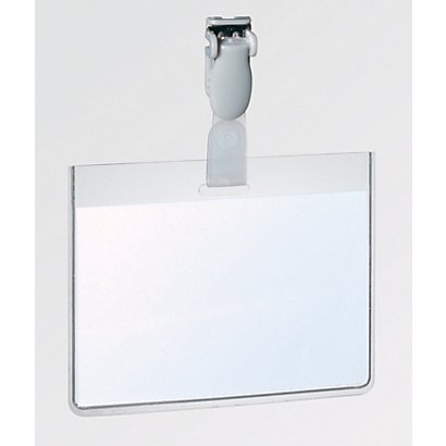Tarjeta de identificación de seguridad con pinza giratoria, PVC, horizontal, 90 x 60 mm, transparente