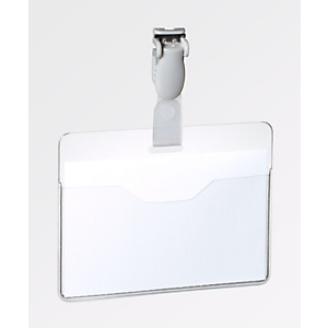 Tarjeta de identificación de visitante con pinza giratoria, PVC, horizontal, 90 x 60 mm, transparente Tarjeta de identificación de visitante con pinza giratoria, PVC, horizontal, 90 x 60 mm, transparente