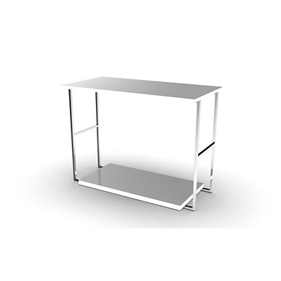 Tavolo alto System con doppio piano, 120 x 60 x 90 cm, Metallo/Legno, Cromato/Bianco - 1