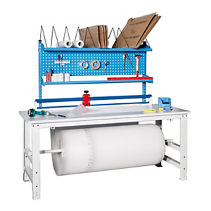 Tavolo da imballaggio componibile con porta rotolo e gambe regolabili, Portata 500 Kg, 200 x 80 x 78,3/115,3, Grigio Tavolo da imballaggio componibile con porta rotolo e gambe regolabili, Portata 500 Kg, 200 x 80 x 78,3/115,3, Grigio