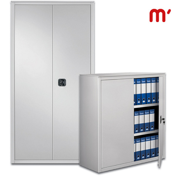 TECNICAL 2 Armadio metallico basso con ante battenti, 100 x 45 x 116 cm, Grigio Chiaro - 1