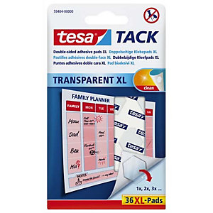 TESA Blister de 36 pastilles adhésives Tack XL.Double-face réutilisable/repositionnable. Objets légers.