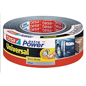 tesa® Extra Power Universal Cinta adhesiva, 50 mm x 50 m, Reforzada con tela, Plata