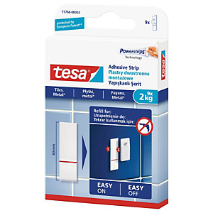 TESA Lot de recharge Powerstrips® pour clous adhésifs pour carreaux et métal, 2 kg, blanc 77760 (paquet 9 unités) TESA Lot de recharge Powerstrips® pour clous adhésifs pour carreaux et métal, 2 kg, blanc 77760 (paquet 9 unités)