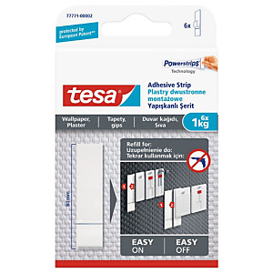 TESA Lot de recharges Powerstrips® pour clous adhésifs pour papier peint et plâtre, 0,5 kg blanc 77771 (paquet 6 unités) TESA Lot de recharges Powerstrips® pour clous adhésifs pour papier peint et plâtre, 0,5 kg blanc 77771 (paquet 6 unités)