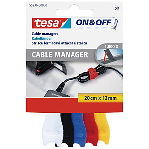 tesa® On & Off Bundling 55236 Organizador de cables Paquete de 5 bridas de colores surtidos de 12 mm x 20 cm