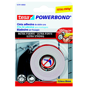 tesa® Powerbond® Cinta adhesiva doble cara blanca 19 mm x 1,5 m tesa® Powerbond® Cinta adhesiva doble cara blanca 19 mm x 1,5 m