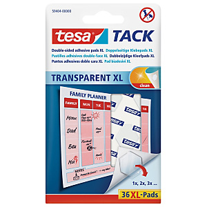 tesa® TACK® Puntos adhesivos XL de doble cara, transparentes, 36 puntos tesa® TACK® Puntos adhesivos XL de doble cara, transparentes, 36 puntos