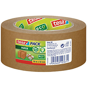 tesa® tesapack ecoLogo, Cinta de Embalar Papel ecológico Extrafuerte Se corta con la mano, 50 mm x 50 m, Marrón tesa® tesapack ecoLogo, Cinta de Embalar Papel ecológico Extrafuerte Se corta con la mano, 50 mm x 50 m, Marrón