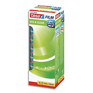 TESA Tour de 8 Rubans adhésifs Eco and Clear transparents, en plastique recyclé - Format : L33 x l19 mm TESA Tour de 8 Rubans adhésifs Eco and Clear transparents, en plastique recyclé - Format : L33 x l19 mm