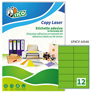 TICO Etichetta adesiva LP4C - permanente - 105x48 mm - 12 etichette per foglio - verde opaco - Tico - conf. 70 fogli A4 TICO Etichetta adesiva LP4C - permanente - 105x48 mm - 12 etichette per foglio - verde opaco - Tico - conf. 70 fogli A4