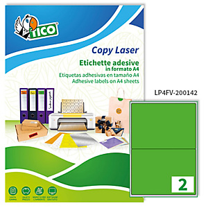 TICO Etichetta adesiva LP4F - permanente - 200x142 mm - 2 etichette per foglio - verde fluo - conf. 70 fogli A4 TICO Etichetta adesiva LP4F - permanente - 200x142 mm - 2 etichette per foglio - verde fluo - conf. 70 fogli A4