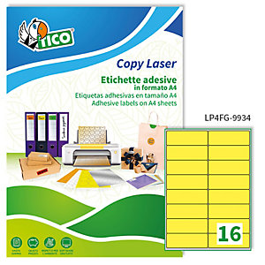 TICO Etichetta adesiva LP4F - permanente - 99,1x34 mm - 16 etichette per foglio - giallo fluo  - conf. 70 fogli A4
