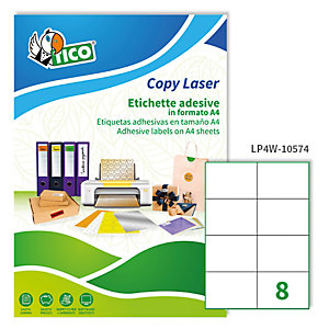 TICO Etichetta adesiva LP4W - permanente - 105x74 mm - 8 etichette per foglio - bianco  - conf. 100 fogli A4