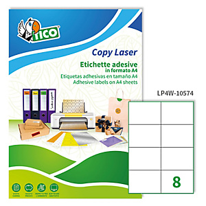 TICO Etichetta adesiva LP4W - permanente - 105x74 mm - 8 etichette per foglio - bianco - conf. 100 fogli A4 TICO Etichetta adesiva LP4W - permanente - 105x74 mm - 8 etichette per foglio - bianco - conf. 100 fogli A4