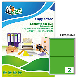 TICO Etichette adesive LP4F - in carta - angoli arrotondati - laser - permanenti - 200 x 142 mm - 2 et/fg - 70 fogli - verde fluo