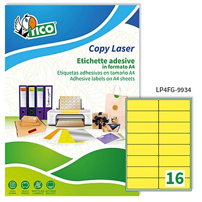 TICO Etichette adesive LP4F - in carta - angoli arrotondati - permanenti - 99,1 x 34 mm - 16 et/fg - 70 fogli - giallo fluo - 1