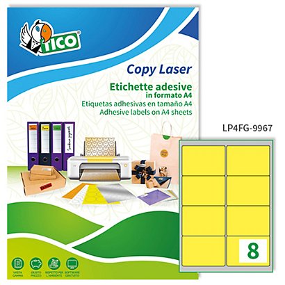 TICO Etichette adesive LP4F - in carta - angoli arrotondati - permanenti - 99,1 x 67,7 mm - 8 et/fg - 70 fogli - giallo fluo - 1
