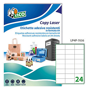 TICO Etichette adesive LP4P - in poliestere - laser - permanenti - 70 x 36 mm - 24 et/fg - 70 fogli - bianco