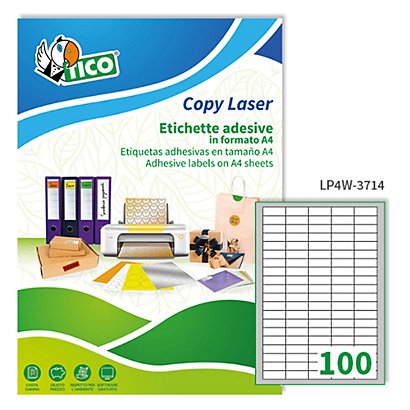 TICO Etichette adesive LP4W - in carta - angoli arrotondati - laser - permanenti - 37 x 14 mm - 100 et/fg - 100 fogli - bianco - 1