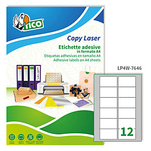 TICO Etichette adesive LP4W - in carta - angoli arrotondati - laser - permanenti - 76,2 x 46,4 mm - 12 et/fg - 100 fogli - bianco