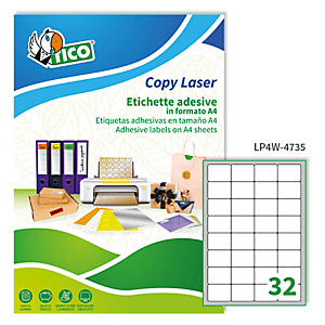 TICO Etichette adesive LP4W - in carta - angoli arrotondati - permanenti - 47,5 x 35 mm - 32 et/fg - 100 fogli - bianco TICO Etichette adesive LP4W - in carta - angoli arrotondati - permanenti - 47,5 x 35 mm - 32 et/fg - 100 fogli - bianco