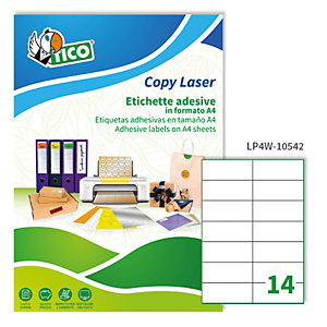 TICO Etichette adesive LP4W - in carta - laser - permanenti - 105 x 42,3 mm - 14 et/fg - 100 fogli - bianco