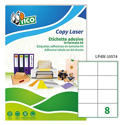 TICO Etichette adesive LP4W - in carta - laser - permanenti - 105 x 74 mm - 8 et/fg - 100 fogli - bianco - 1