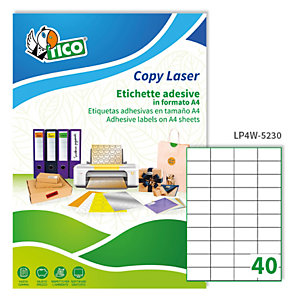 TICO Etichette adesive LP4W - in carta - laser - permanenti - 52 x 30 mm - 40 et/fg - 100 fogli - bianco