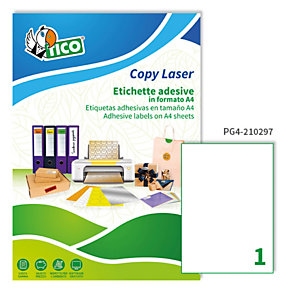 TICO Etichette adesive PG4 - in carta - permanenti - 210 x 297 mm - 1 et/fg - 100 fogli - bianco lucido