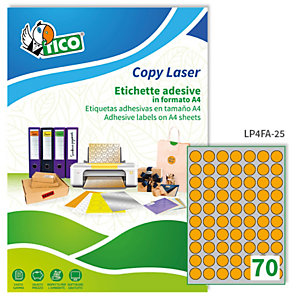 TICO Etichette adesive tonde LP4F - in carta - con margini - permanenti - diametro 25 mm - 70 et/fg - 70 fogli - arancio fluo