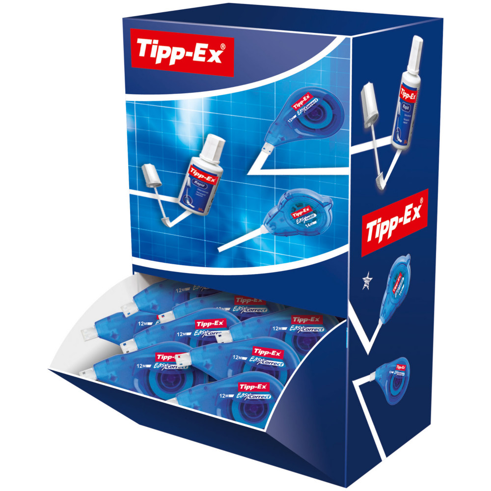 Tipp-Ex Roller de correction à dépose latérale Easy Correct 4,2mm x 12m Bleu translucide - Pack de 15 + 5 OFFERTS