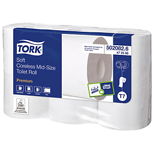 Toiletpapier grote autonomie Tork Premium mid size zonder stang, 36 rollen Toiletpapier grote autonomie Tork Premium mid size zonder stang, 36 rollen