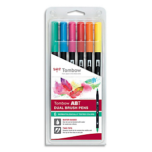 TOMBOW Boîte 6 feutres ABT double pointe (pinceau+fine), assortis couleurs testées dermatologiquement TOMBOW Boîte 6 feutres ABT double pointe (pinceau+fine), assortis couleurs testées dermatologiquement