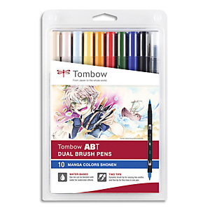 TOMBOW Pochette de 10 feutres double pointe ABT brush MangaShonen. Feutres base eau double pointe.