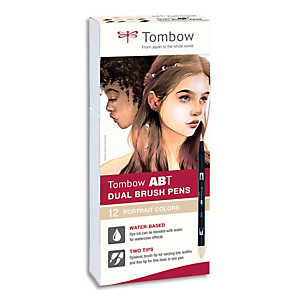 TOMBOW Set 12 ABT Dual Brush Pen, feutre pointe fine et pointe pinceau, à base d'eau, couleurs portrait. TOMBOW Set 12 ABT Dual Brush Pen, feutre pointe fine et pointe pinceau, à base d'eau, couleurs portrait.