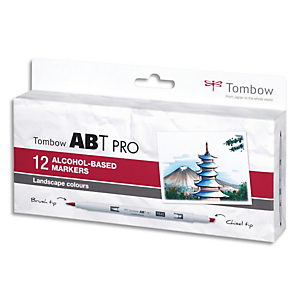 TOMBOW Set de 12 marqueur à base d'alcool ABT PRO, pointe en nylon et pointe biseautée, Couleur paysage. TOMBOW Set de 12 marqueur à base d'alcool ABT PRO, pointe en nylon et pointe biseautée, Couleur paysage.