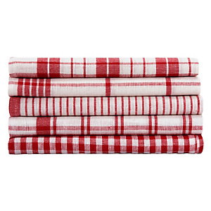 Torchons coton rouge motifs assortis 50 x 70 cm, lot de 5 Torchons coton rouge motifs assortis 50 x 70 cm, lot de 5