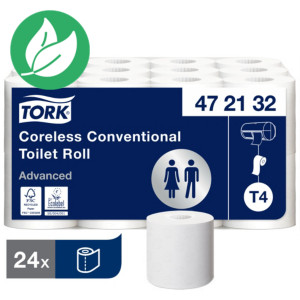 Tork Advanced papier toilette en rouleaux standard sans tube, double épaisseur, gaufré, 400 feuilles - Blanc - Carton 24 rouleaux