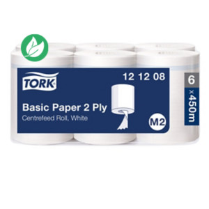 Tork Bobine d'essuyage recyclée à dévidage central grande capacité - 450 feuilles - 121208 - Blanc - Lot de 6 bobines de 121 m Tork Bobine d'essuyage recyclée à dévidage central grande capacité - 450 feuilles - 121208 - Blanc - Lot de 6 bobines de 121 m