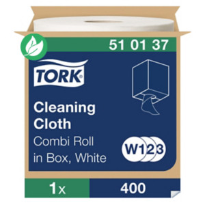 Tork Chiffon de nettoyage blanc W1/2/3 utilisation répétée - 510137 - Bobine de 400 chiffons Tork Chiffon de nettoyage blanc W1/2/3 utilisation répétée - 510137 - Bobine de 400 chiffons