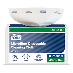Tork Chiffon de Nettoyage Microfibre usage unique blanc à imprimé bleu utilisation sèche et mouillée - 183700 - Paquet de 40 chiffons Tork Chiffon de Nettoyage Microfibre usage unique blanc à imprimé bleu utilisation sèche et mouillée - 183700 - Paquet de 40 chiffons