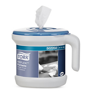 Tork Dispenser portatile per carta asciugamani a estrazione centrale Reflex™, Plastica,  26,6 x 22,5 x 22 cm, Bianco e Azzurro