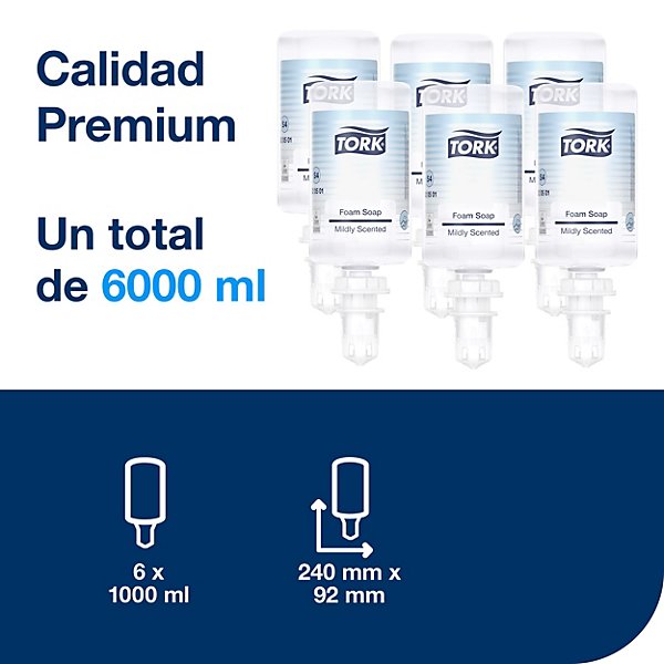 Tork Esencia Suave Jabón en Espuma para Lavado de Manos S4, Reduce el consumo, 6 × 1000 ml, 520501 - 8